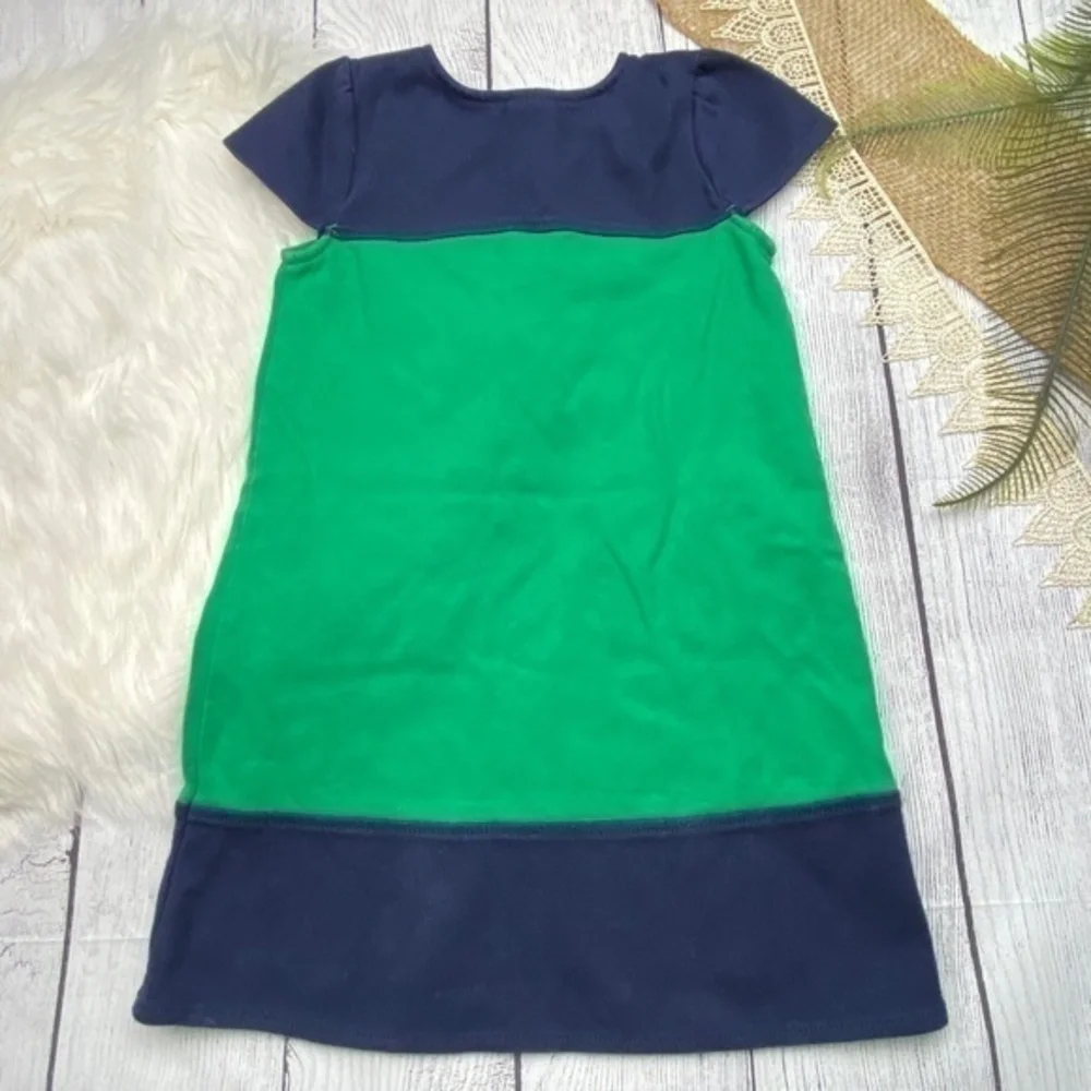Gymboree Color Block Shift Dress Girls Size 5 Short Sleeve Dark Blue and Green